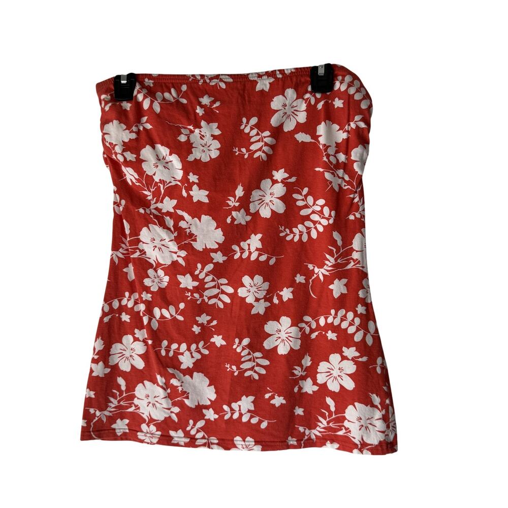 Vanity Y2k‎ Hawaiian Large Red White Floral Strapless Tube Top Beach Summer